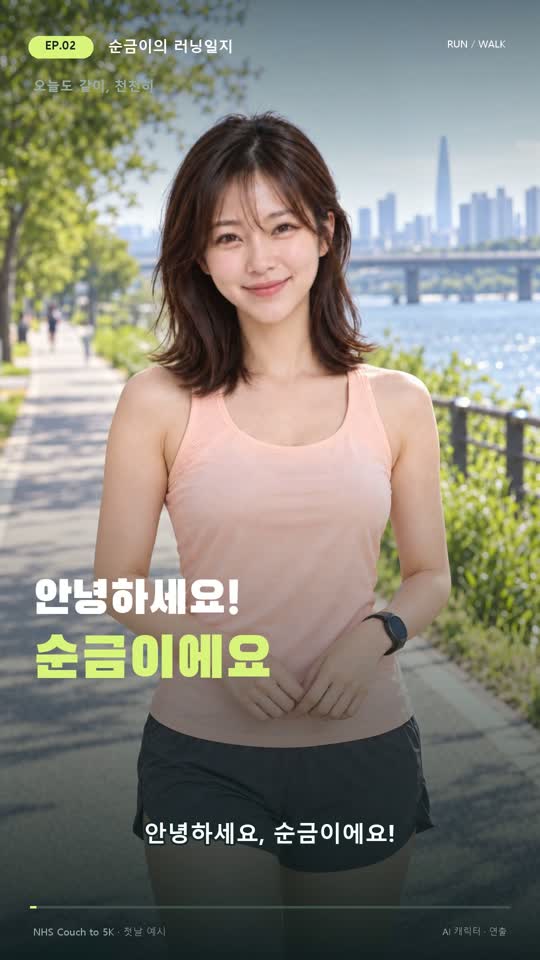 뛰다가 걸어도 돼요! 초보 러닝 첫날 순서. — 세로 영상 · 1분 18초 · 음악 포함